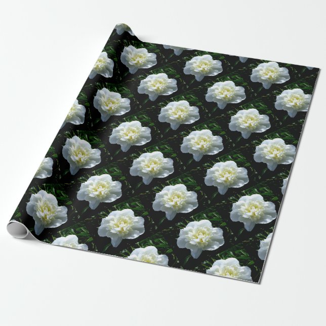 Papier Cadeau Elégant blanc peony floral blanc photo (Déroulé)