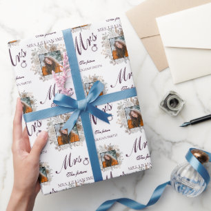 Papier Cadeau Elégant blanc & pourpre Futur Mme Fête des mariées