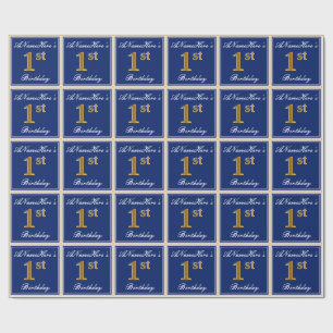Papier Cadeau Élégant, bleu, anniversaire d'or de Faux ęr ; N