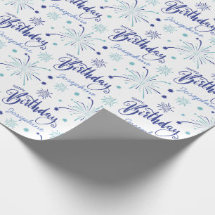 Papier Cadeau Elégant bleu blanc calligraphie Feu d'artifice Ann