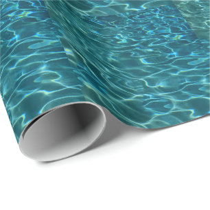 Papier Cadeau Elégant bleu eau turquoise motif vagues de lac océ