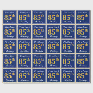 Papier Cadeau Elégant, Bleu, Faux Gold 85e anniversaire + Nom