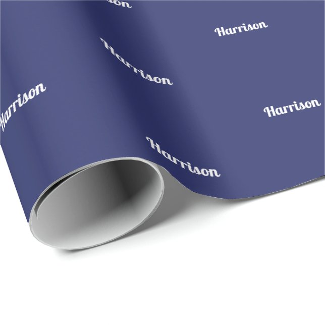 Papier Cadeau Elégant bleu marine blanc nom personnalisé texte a (Coin rond)