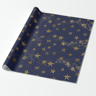 Papier Cadeau Elégant bleu marine n or flocon de neige étoiles d