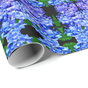 Papier Cadeau élégant bleu mauve magenta floral hydrangea