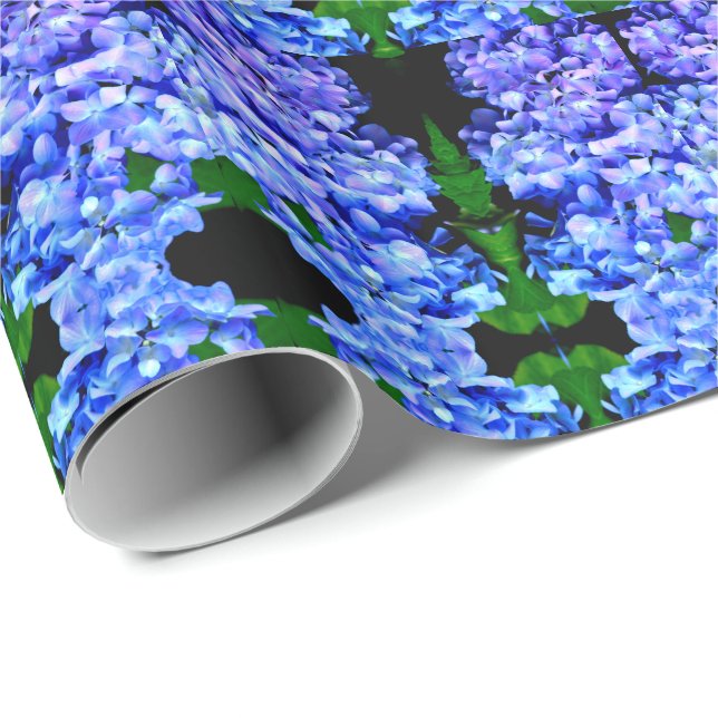 Papier Cadeau élégant bleu mauve magenta floral hydrangea (Coin rond)