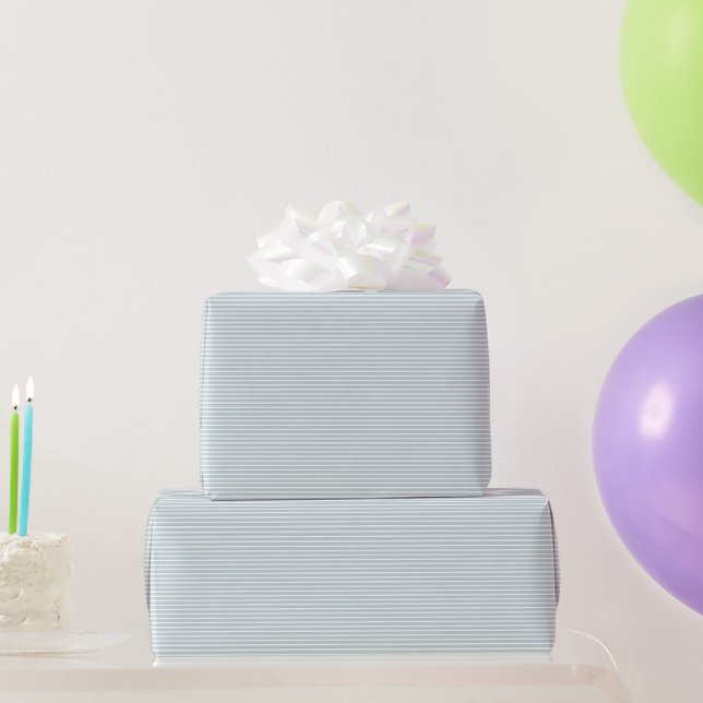 Papier Cadeau Elégant bleu poussiéreux blanc mince rayures motif (Cadeaux de fête)