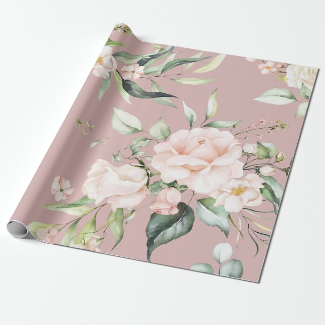 Papier Cadeau Elégant bleu rose Eucalyptus vert Mauve (Déroulé)