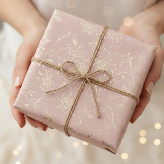 Papier Cadeau Elegant Blush Pink Gold Foil Floral Wrapping Paper