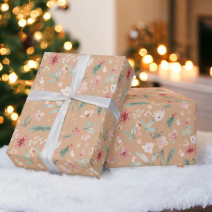 Papier Cadeau Elégant boho Aquarelle douce Noël floral