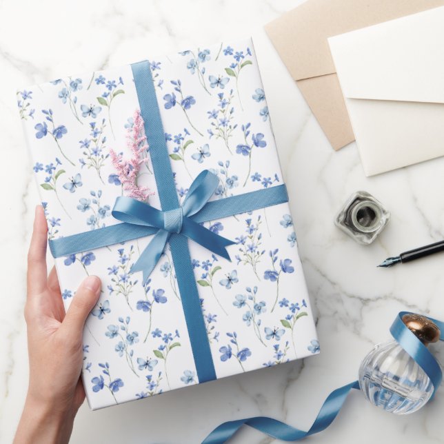 Papier Cadeau Elégant Boho Chic Dusty Fleur sauvage bleu (Cadeaux)