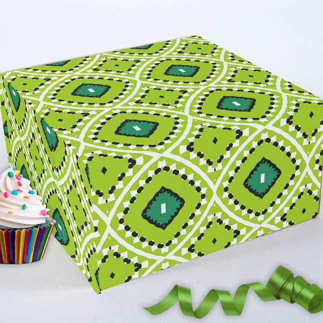 Papier Cadeau Élégant Boho Ethnic Lime Green Motif géométrique (Créateur téléchargé)