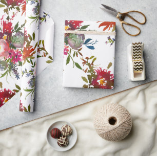 Papier Cadeau Elégant Boho Floral Rouge Botanique Mariage Cadeau