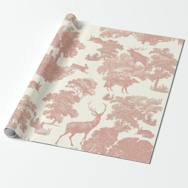 Papier Cadeau Elégant bois de cerf de Toile rose douce Vintage (Déroulé)