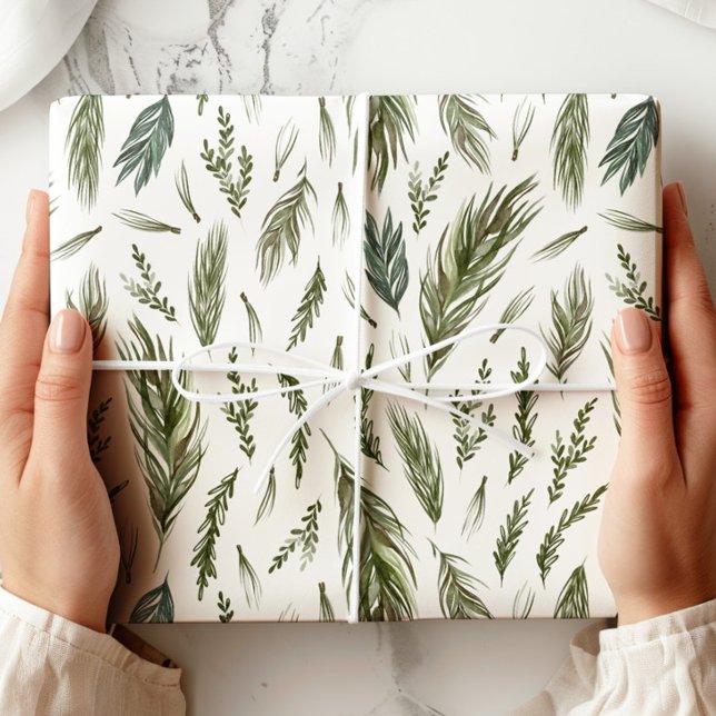 Papier Cadeau Élégant Botanique À feuillage persistant d'hiver (Créateur téléchargé)