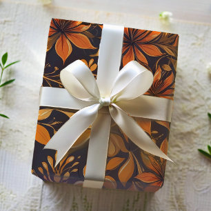 Papier Cadeau Elégant Botanique Orange Or Floral Africain