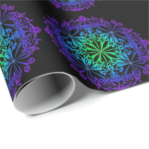 Papier Cadeau Elégant botanique turquoise vert zen mandala