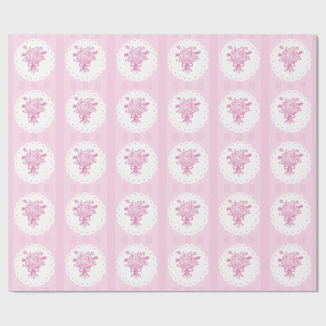 Papier Cadeau Élégant Bouquet Floral de Quinceañera | Rose et Bl (Plat)