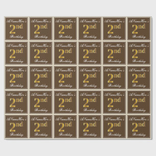 Papier Cadeau Élégant, Brown, Faux Gold 2e anniversaire + nom