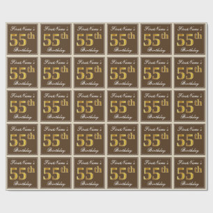 Papier Cadeau Elégant, Brown, Faux Gold 55ème anniversaire + Nom