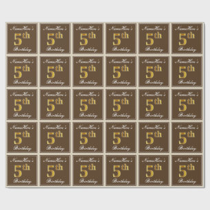 Papier Cadeau Elégant, Brown, Faux Gold 5ème anniversaire + Nom