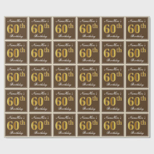 Papier Cadeau Elégant, Brown, Faux Gold 60e anniversaire + Nom
