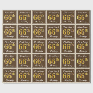 Papier Cadeau Elégant, Brown, Faux Gold 66ème anniversaire + Nom