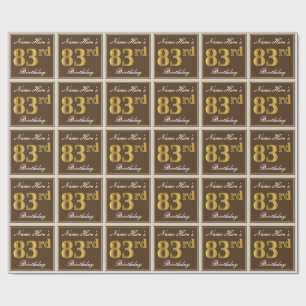 Papier Cadeau Elégant, Brown, Faux Gold 83ème anniversaire + Nom