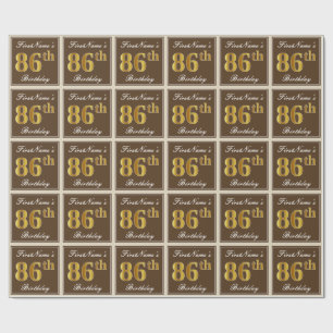 Papier Cadeau Elégant, Brown, Faux Gold 86ème anniversaire + Nom