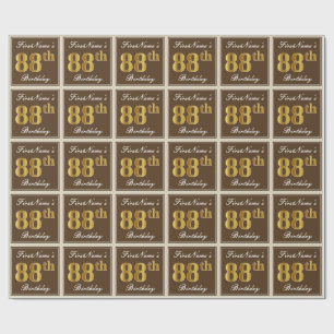 Papier Cadeau Elégant, Brown, Faux Gold 88ème anniversaire + Nom