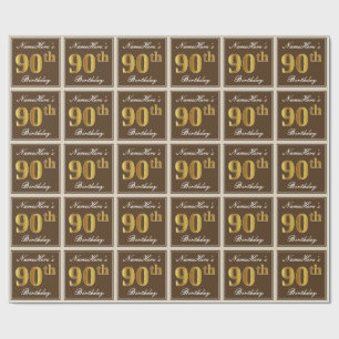 Papier Cadeau Elégant, Brown, Faux Gold 90e anniversaire + Nom