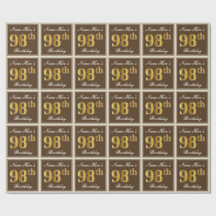 Papier Cadeau Elégant, Brown, Faux Gold 98ème anniversaire + Nom