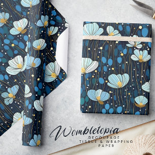 Papier Cadeau Élégant cadeau Botanique Bleu Poppy moderne