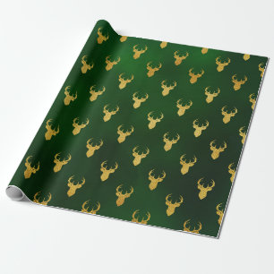 Papier Cadeau Elégant cadeau de Noël Gold Reindeer Motif Vert