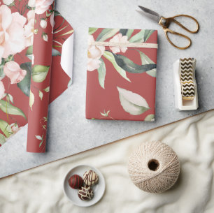 Papier Cadeau Élégant cadeau floral rose pâle eucalyptus
