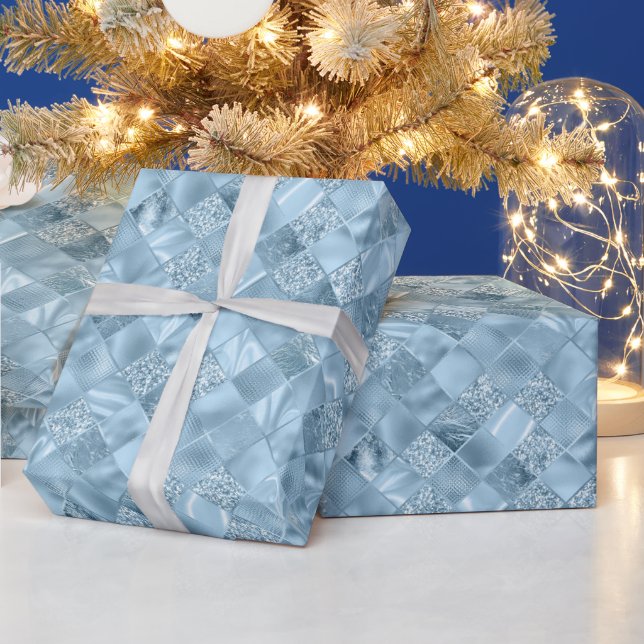 Papier Cadeau élégant carrelage bleu motif Noël (Vacances)