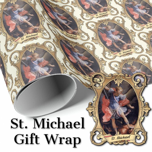 Papier Cadeau Élégant catholique Saint Michael Archangel Religie (Traditional Catholic St. Michael the Archangel Gift Wrap )