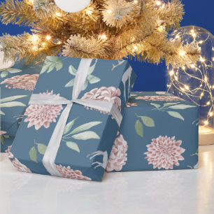 Papier Cadeau Élégant cerf de Noël bleu vert floral