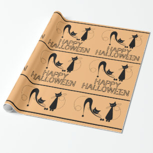 Papier Cadeau Élégant chat noir, Joyeux Halloween