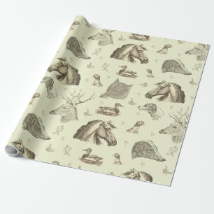 Papier Cadeau Élégant Cheval de Chasse de Style Anglais Vintage
