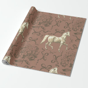 Papier Cadeau Elégant Cheval Hydrangea Bows Beige Brown Toile