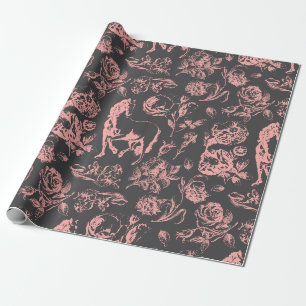 Papier Cadeau Élégant Cheval rose Vintage motif floral