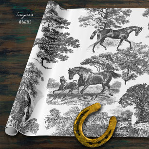 Papier Cadeau Elégant cheval rustique Black White Toile
