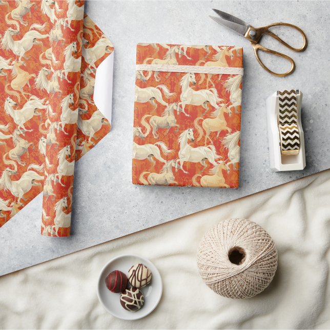 Papier Cadeau Élégant Chevaux blancs intemporels (Elegant Horse Wrapping Paper, Equine Wrapping papers)