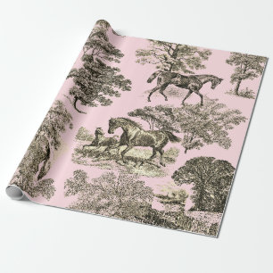 Papier Cadeau Élégant Chevaux Rustiques Roses Beige Toile transp
