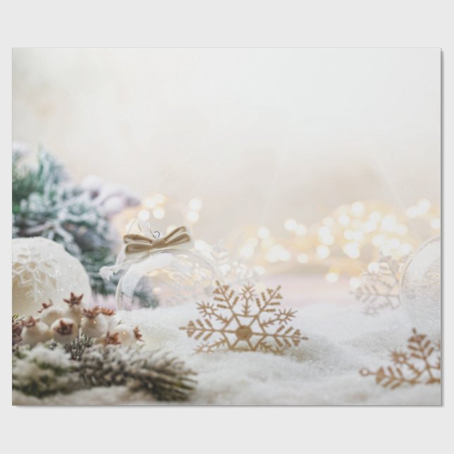 Papier Cadeau Élégant Chic Balls de Noël Blanc Vacances (Plat)