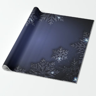 Papier Cadeau Élégant chic flocon de neige bleu de fêtes