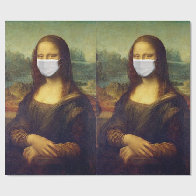 Papier Cadeau Élégant Chic Green Mona Lisa Convid 19 Peinture (Plat)
