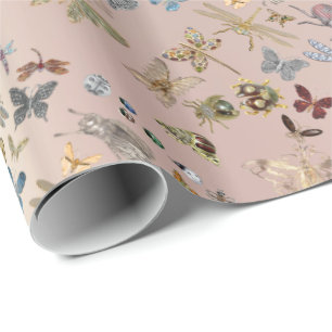 Papier Cadeau Élégant Chic Meadow Butterfly Insects Gems Diamond