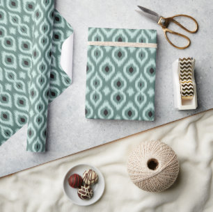 Papier Cadeau Élégant Chic Mint noir ivoire Diamant Ikat Motif